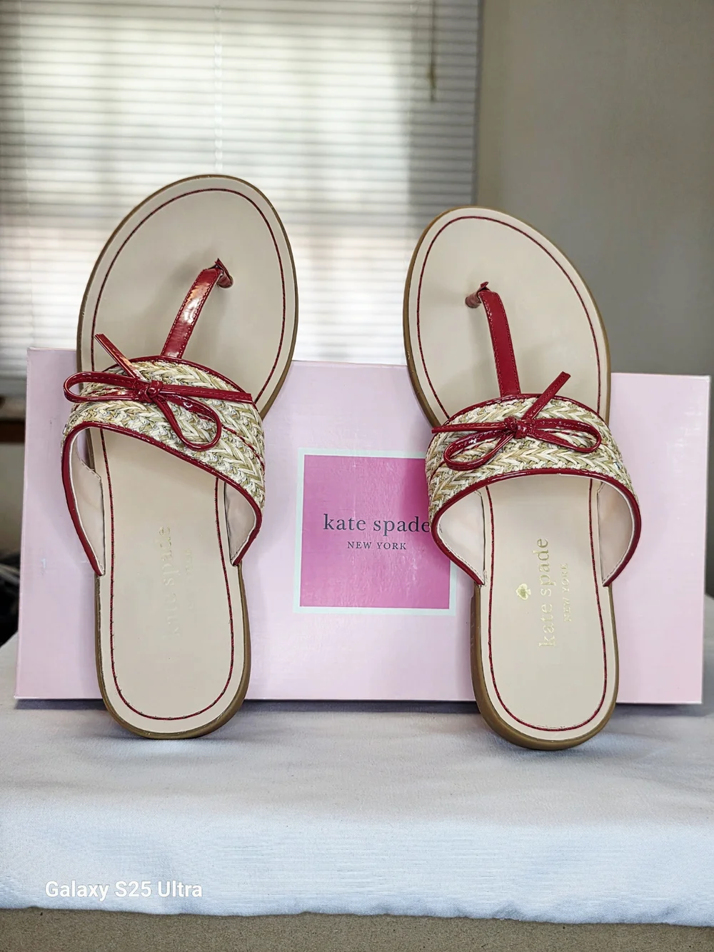 Kate Spade Callie Mixed Material Sandals In Lava Falls/Natural  Size 7.5B
